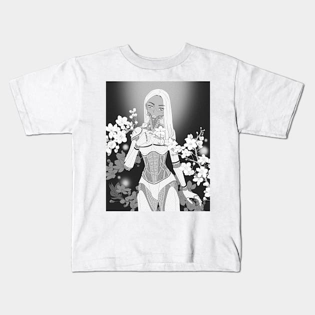 Cybergirl with Cherry Blossom Manga Art (Without Text) Kids T-Shirt by kaijiaochakhram